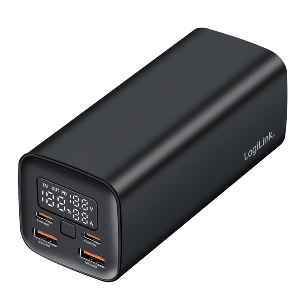 LogiLink Powerbank 20.000 mAh, QC 3.0 & PD 3.0, 65 W Schnellladen, Schwarz