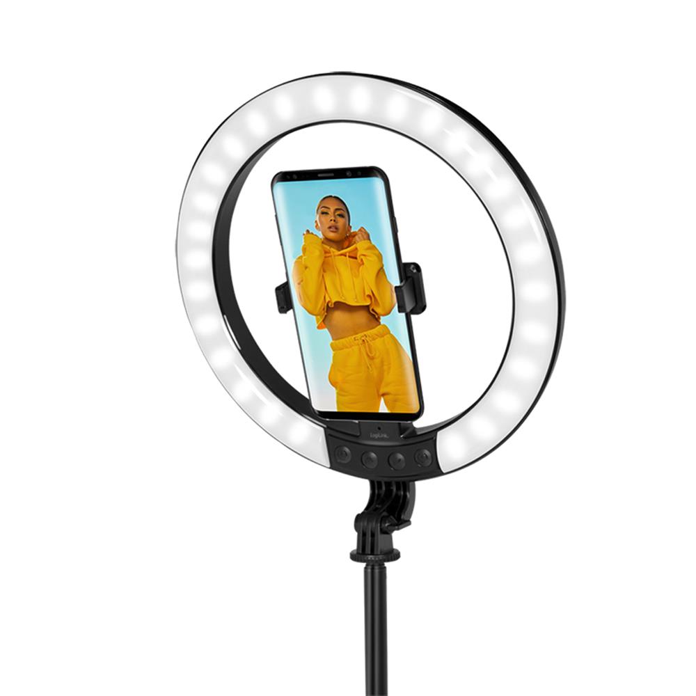 LogiLink Smartphone-Ringlicht mit Selfie-Stick-Stativ Fernauslöser 25 cm Durchmesser