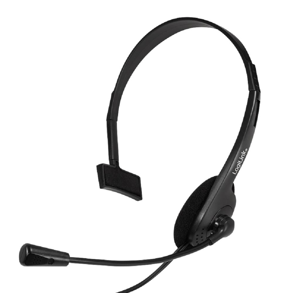 LogiLink Mono-Headset, 1x 3,5-mm-Klinkenstecker, Bügelmikrofon, Eco-Box, Schwarz