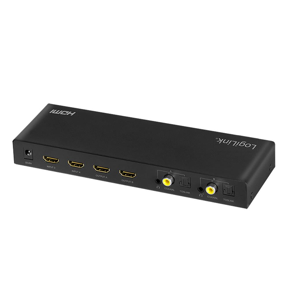 LogiLink HDMI-Switch, 4x2-Port, Matrix, 4K/60 Hz, HDR, ARC, Scaler, RC