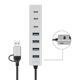 LogiLink USB 3.0 Hub, 7 Ports (4x USB-A, 3x USB-C), 2-in-1 Kabel, Silber