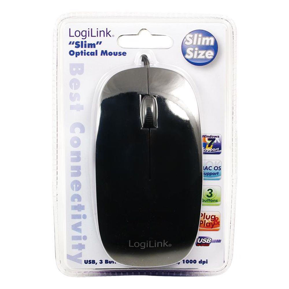 LogiLink Computermaus USB Anschluss Optisch flaches Design Slim schwarz