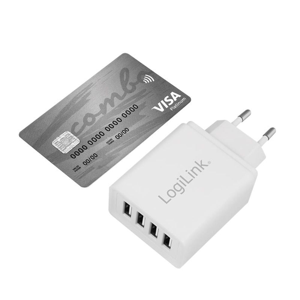 LogiLink Steckdosenadapter mit 4x USB-A, 24W, Weiß