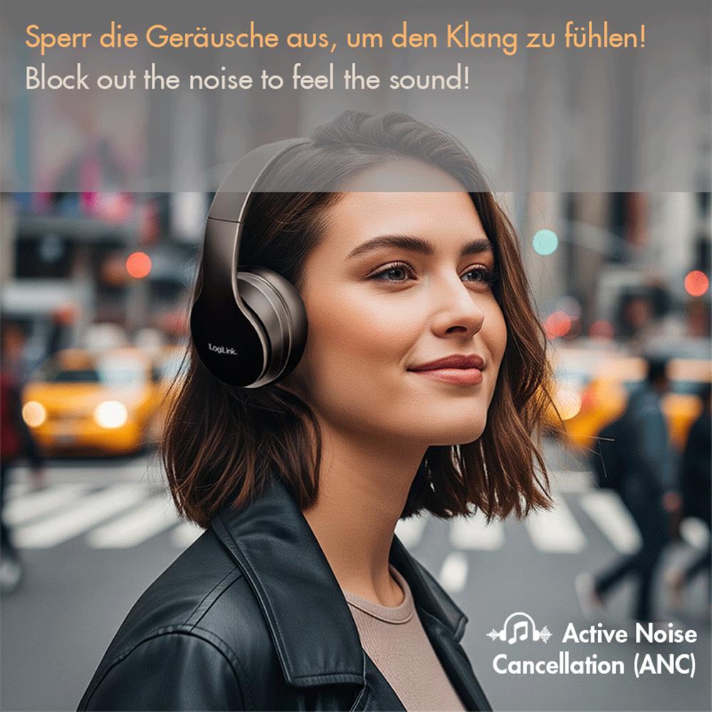BT0053 Bluetooth 5.3 ANC-Headset mit 30h Akku und Tragetasche, Schwarz