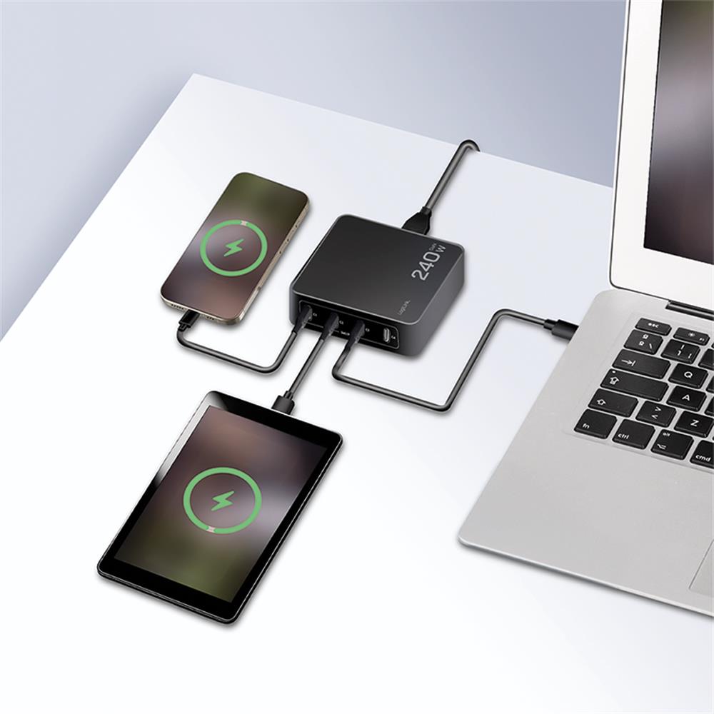 LogiLink 4-fach USB-C Ladegerät – GaN, 240 W, PD 3.1, kompakt, schwarz
