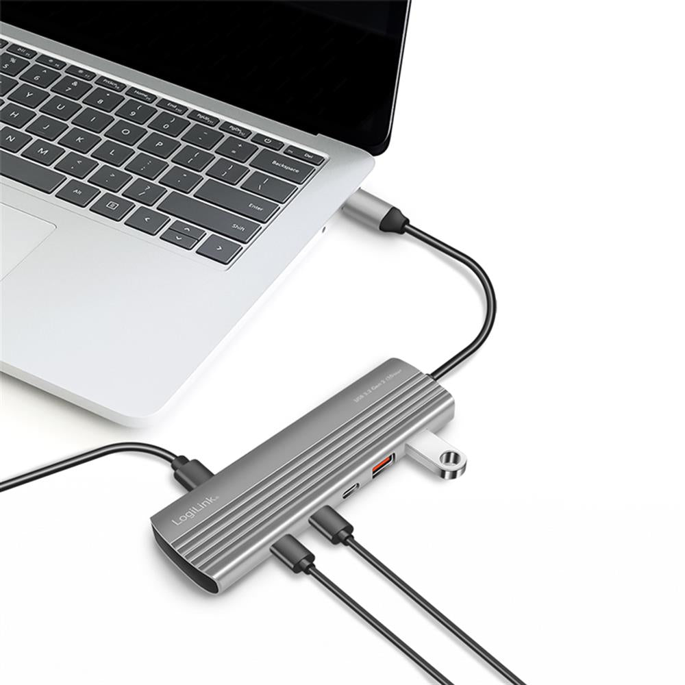 LogiLink Ultra-Slim USB 3.2 Gen2 Hub, 10 Ports, PD 100 W, Space Grau