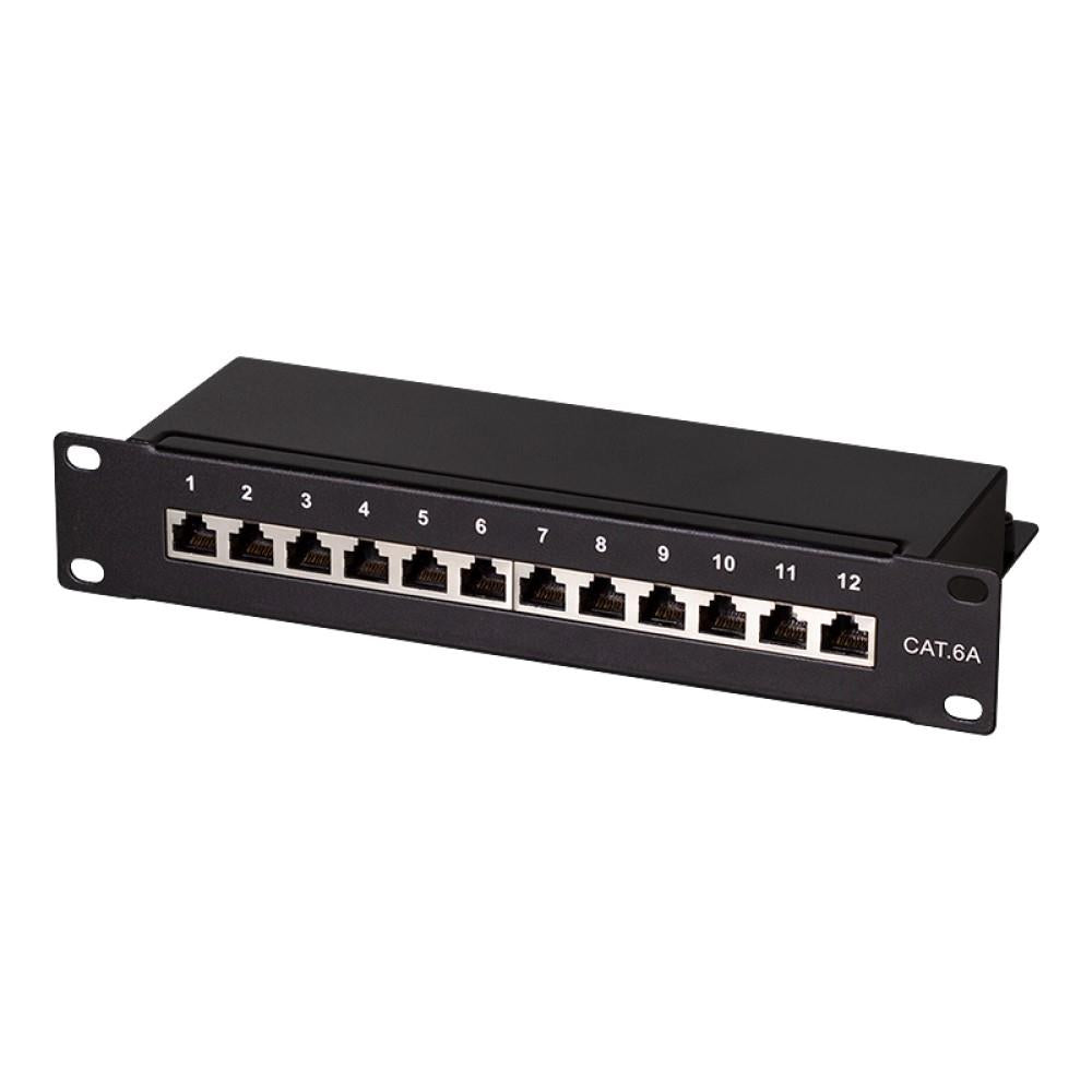 LogiLink Patchpanel 10 Zoll Einbau Kat.6A STP 12 Ports schwarz