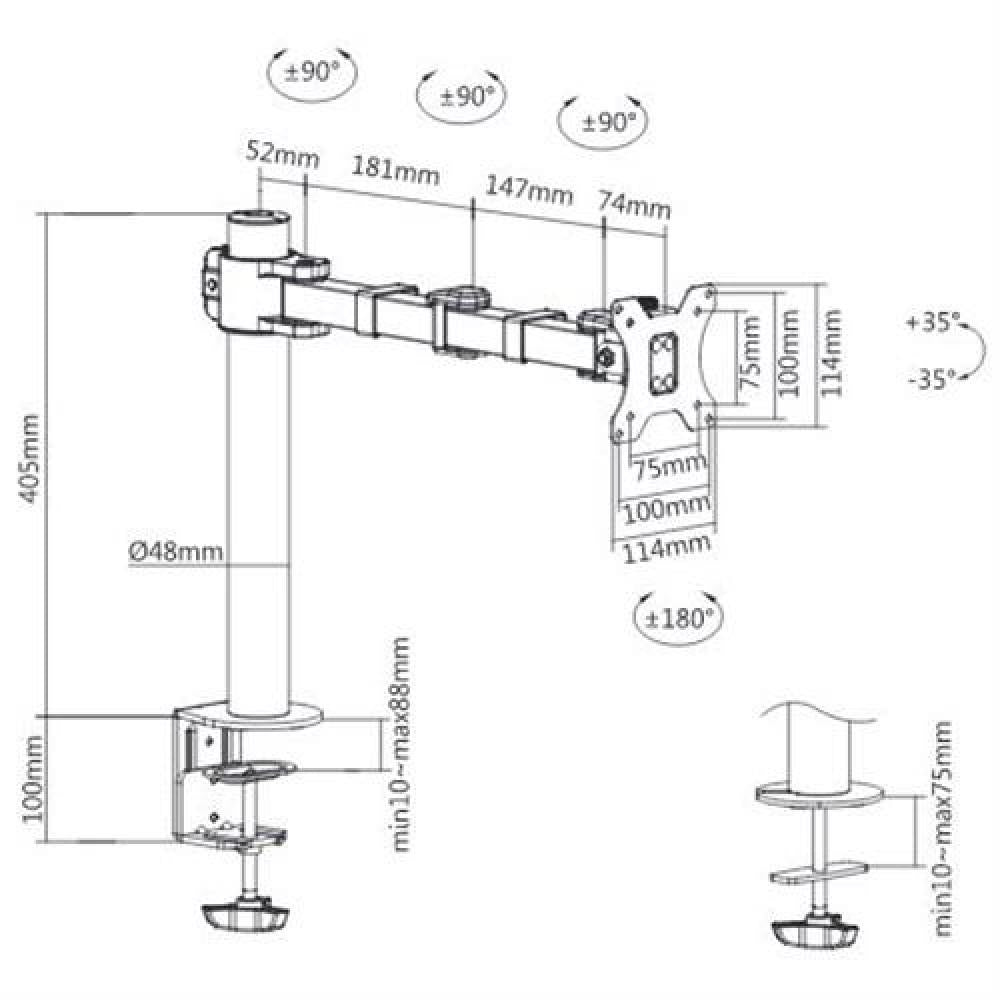 LogiLink Monitorhalterung 17–32" neigen drehen schwenken Arm 380 mm VESA max.9kg PC