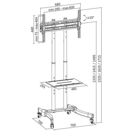 LogiLink TV-/Monitorwagen, 37-70", höhenverstellbar, 40 kg max., TV-Ständer auf Rollen