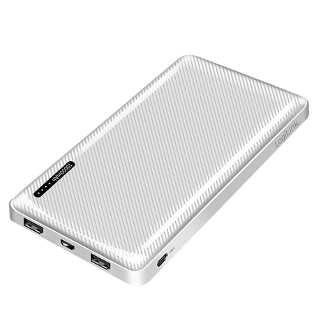 LogiLink Powerbank 10.000 mAh, 2× USB-A & 1× USB-C, Schnellladen, Weiß