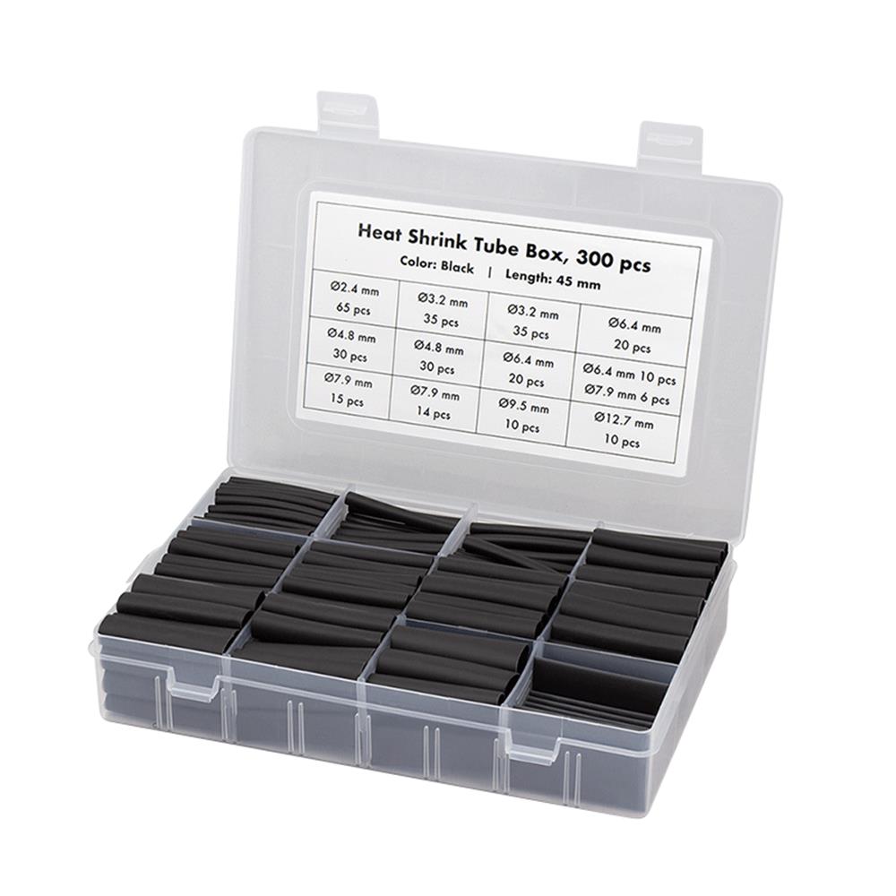 LogiLink Schrumpfschlauch-Set, 300 Stück, 45 mm Länge, 3:1 Schrumpfrate, Schwarz