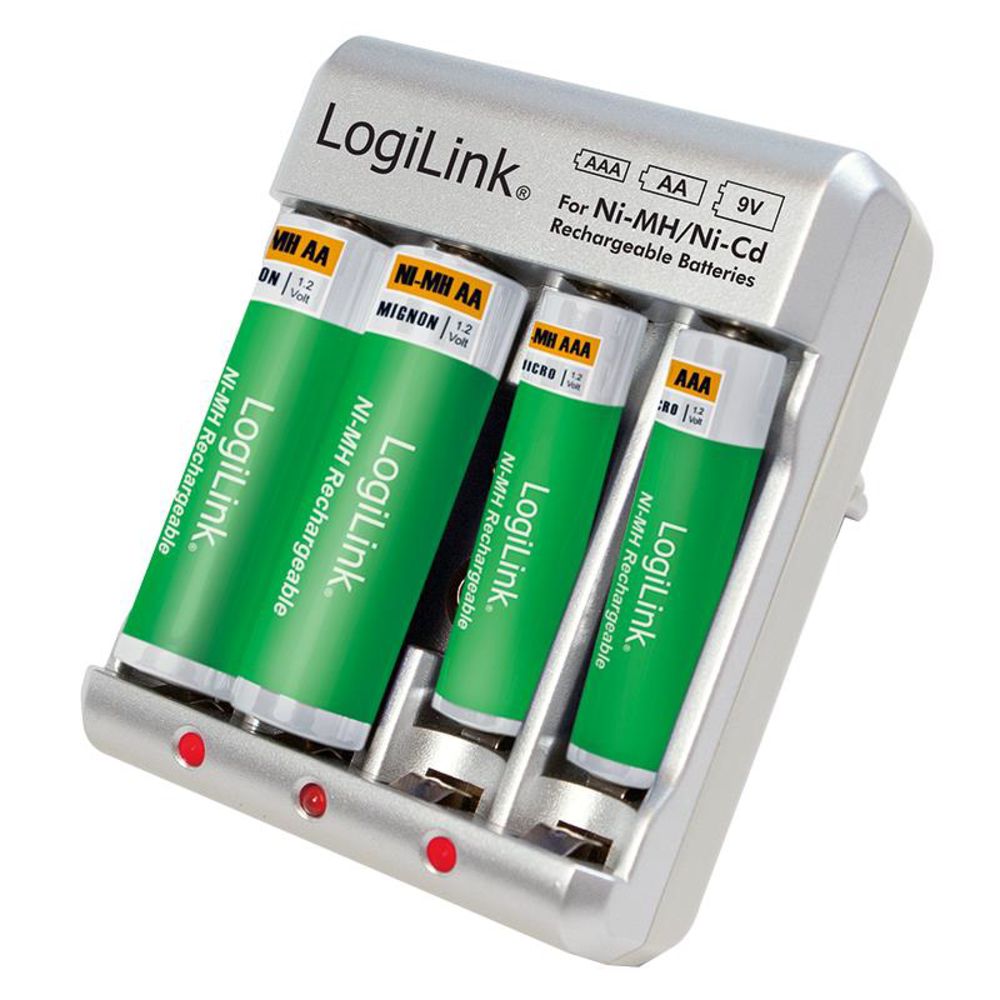 LogiLink Batterie Ladegerät für AA AAA 9V Ni-MH Ni-Cd Akkus LED Anzeige Überladeschutz