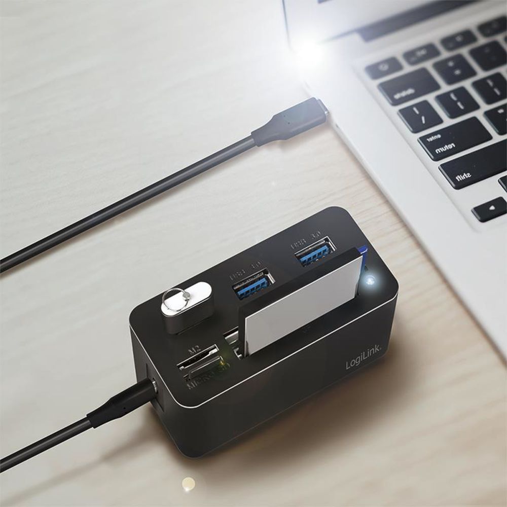 LogiLink USB 3.2 Gen 1 Mini-Dockingstation 8-Port schwarz Kartenleser Cardreader