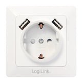 LogiLink Unterputz-Steckdose mit Schutzkontaktbuchse und 2x USB-A, Einbautiefe: 38mm, Weiß