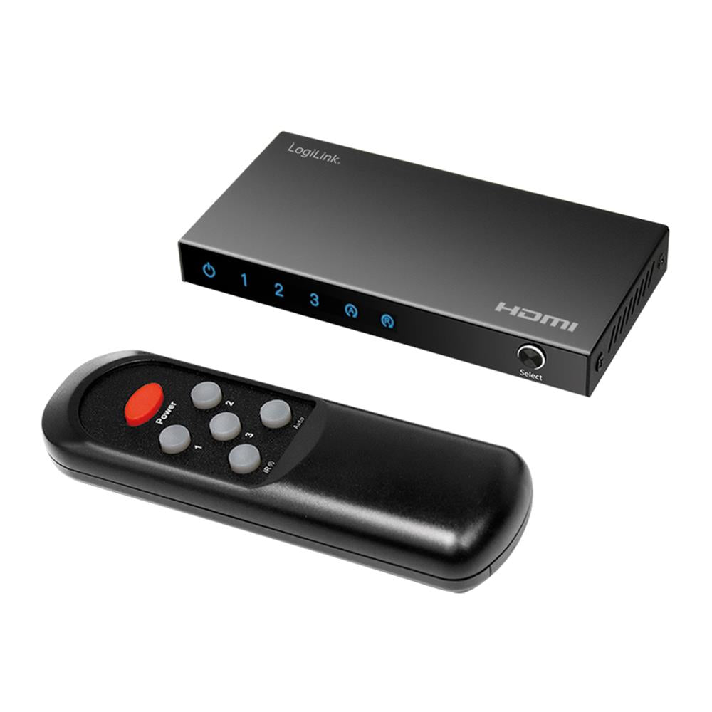LogiLink HDMI-Switch – 3x1-Port, 4K/60 Hz, HDR, HDCP, CEC, inkl. Fernbedienung