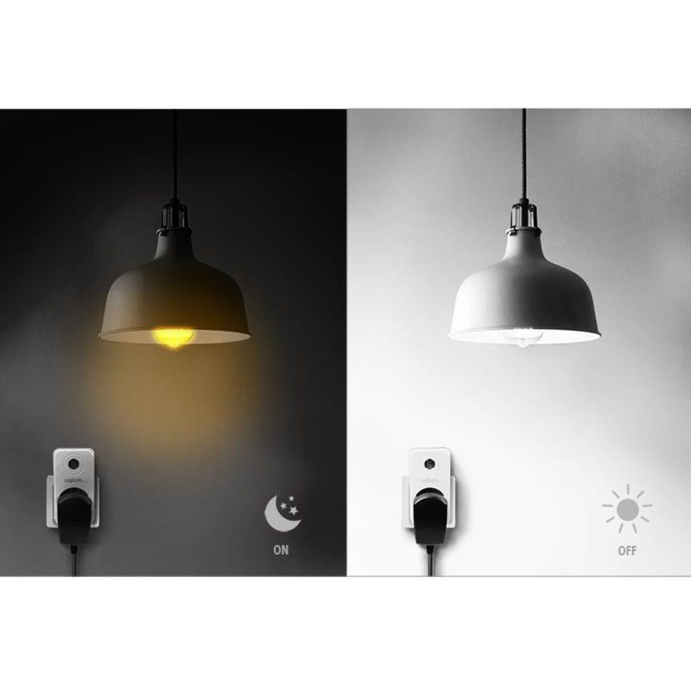 LogiLink Steckdosenadapter mit Dämmerungssensor, 1x Schutzkontaktbuchse, Weiß