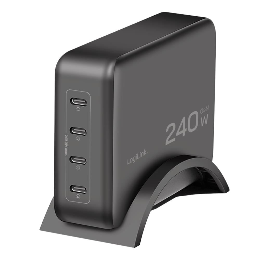 LogiLink 4-fach USB-C Ladegerät – GaN, 240 W, PD 3.1, kompakt, schwarz