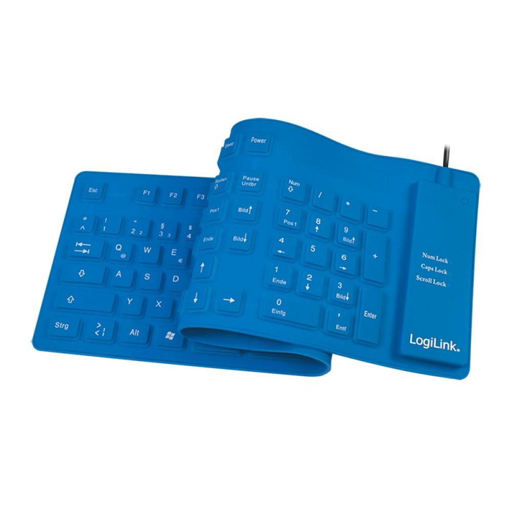 LogiLink Tastatur Flexibel Wasserfest USB PS/2 blau