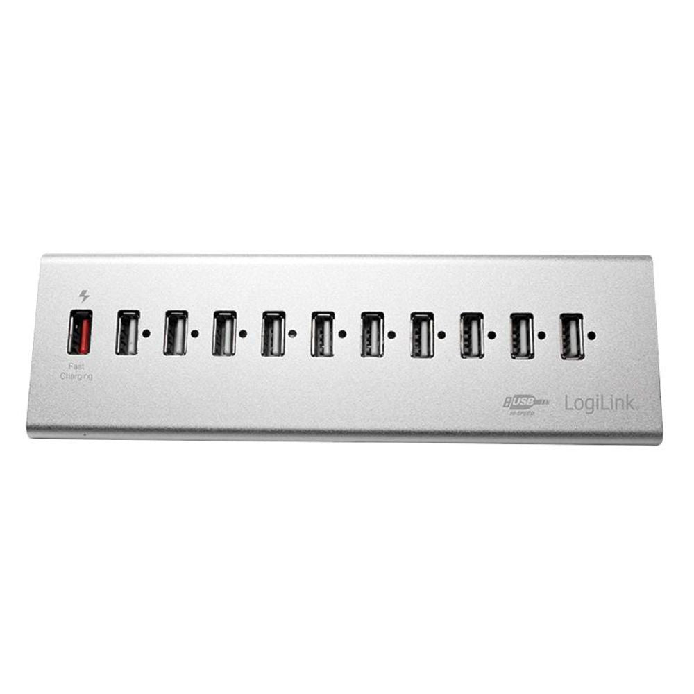 LogiLink USB 2.0 High-Speed-Hub mit 10-Port und 1x Schnell-Ladeport