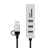 LogiLink USB 3.0 Hub mit Kartenleser, 3 Ports, 2-in-1 Kabel, Silber
