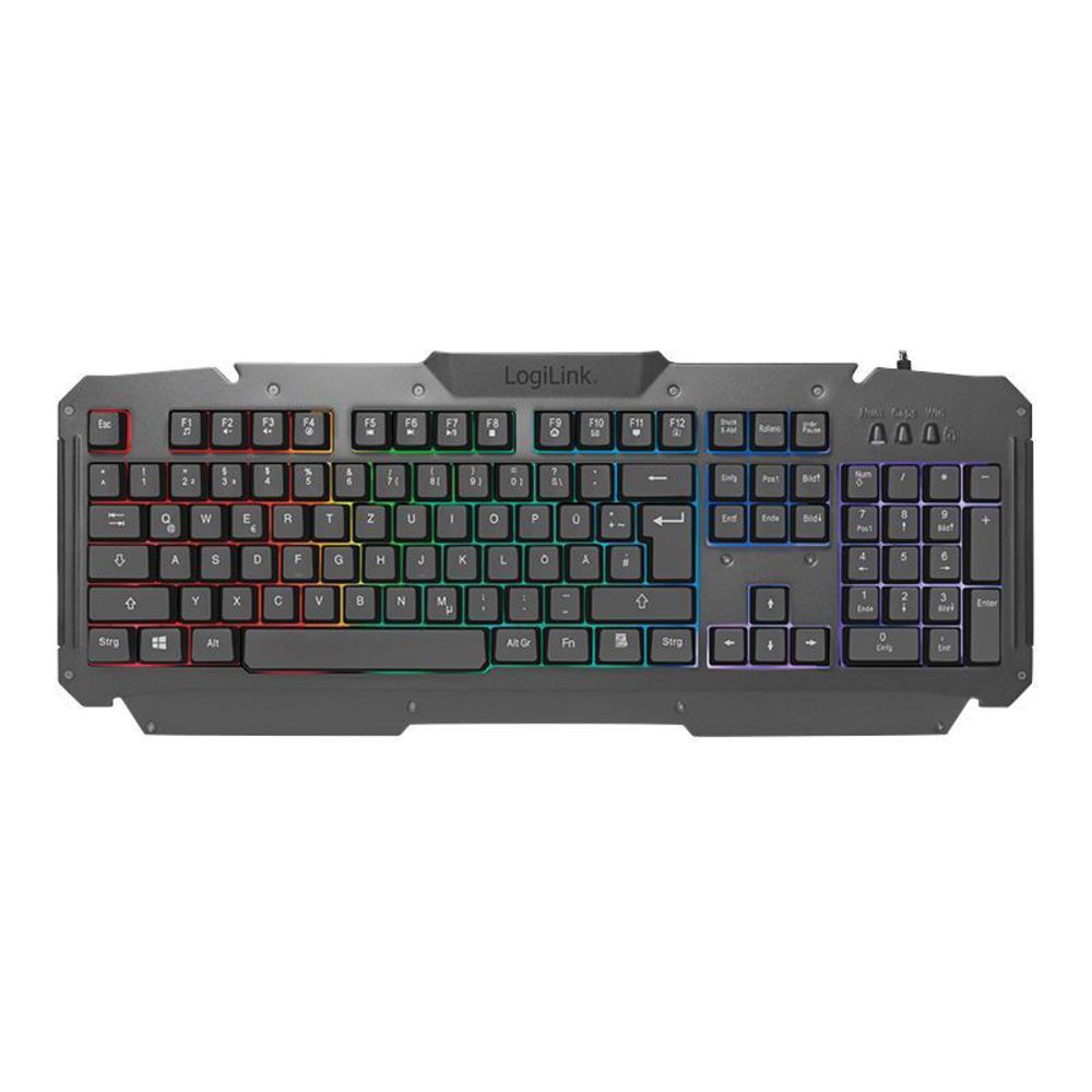 LogiLink Gaming Set: Tastatur Metalloberfläche RGB + Mauspad + Gaming-Maus RGB 2400dpi