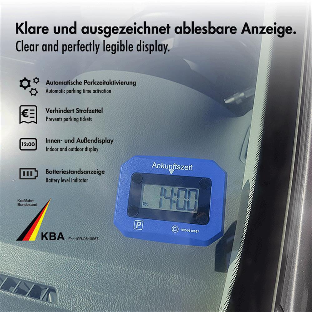 LogiLink Digitale Parkuhr, automatische Aktivierung, 24-Stunden-, Datum und Uhrzeit-Anzeige, SOS-Licht, Blau