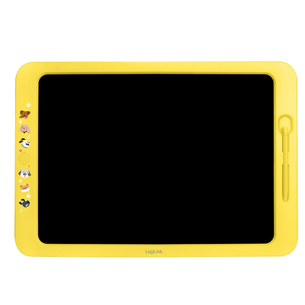 LogiLink LCD Kinderschreibtafel 19" – mit Whiteboard-Rückseite & Ständer, gelb, wiederbeschreibbar