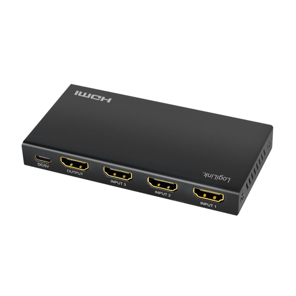 LogiLink HDMI-Switch – 3x1-Port, 4K/60 Hz, HDR, HDCP, CEC, inkl. Fernbedienung