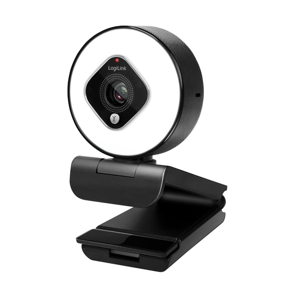 LogiLink Full-HD-USB-Webcam mit Autofokus, Ringlicht & Stativ, 76° Weitwinkel