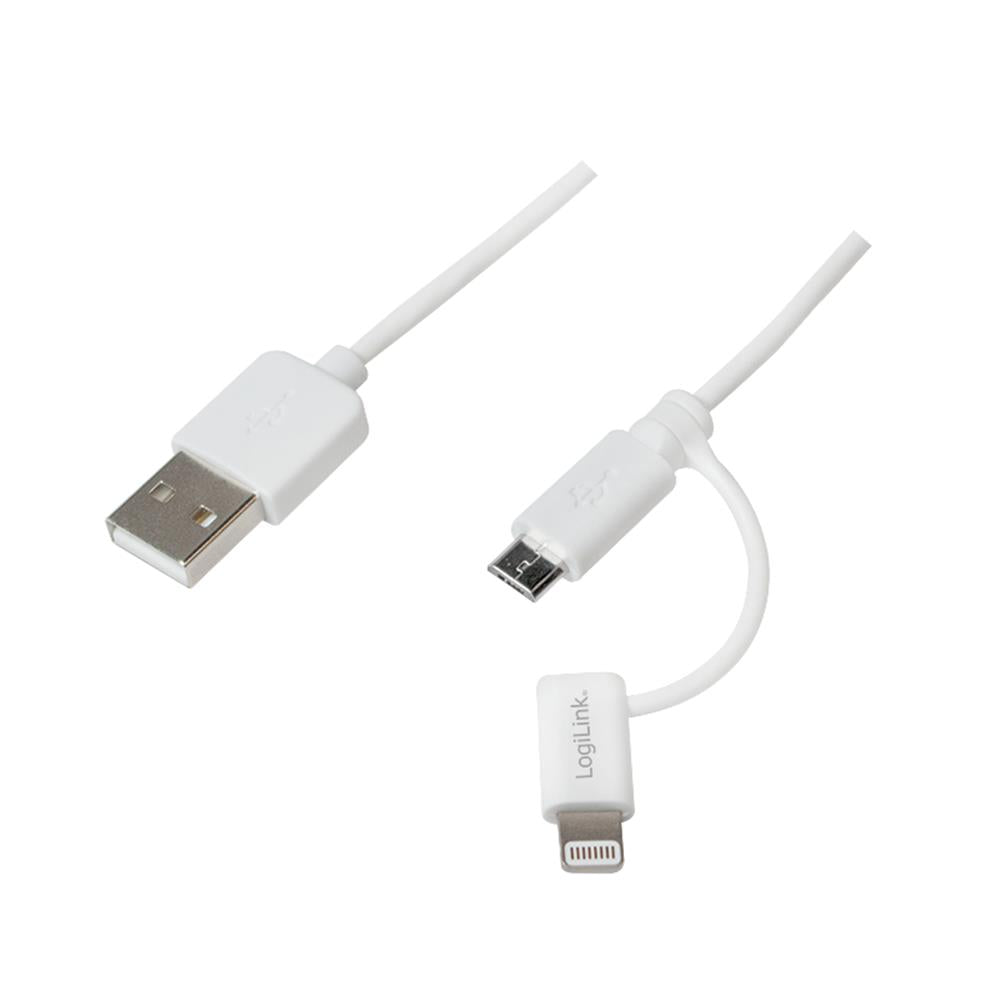 LogiLink USB 3 in1 Micro USB + Lightning Sync- und Ladekabel weiß 1m