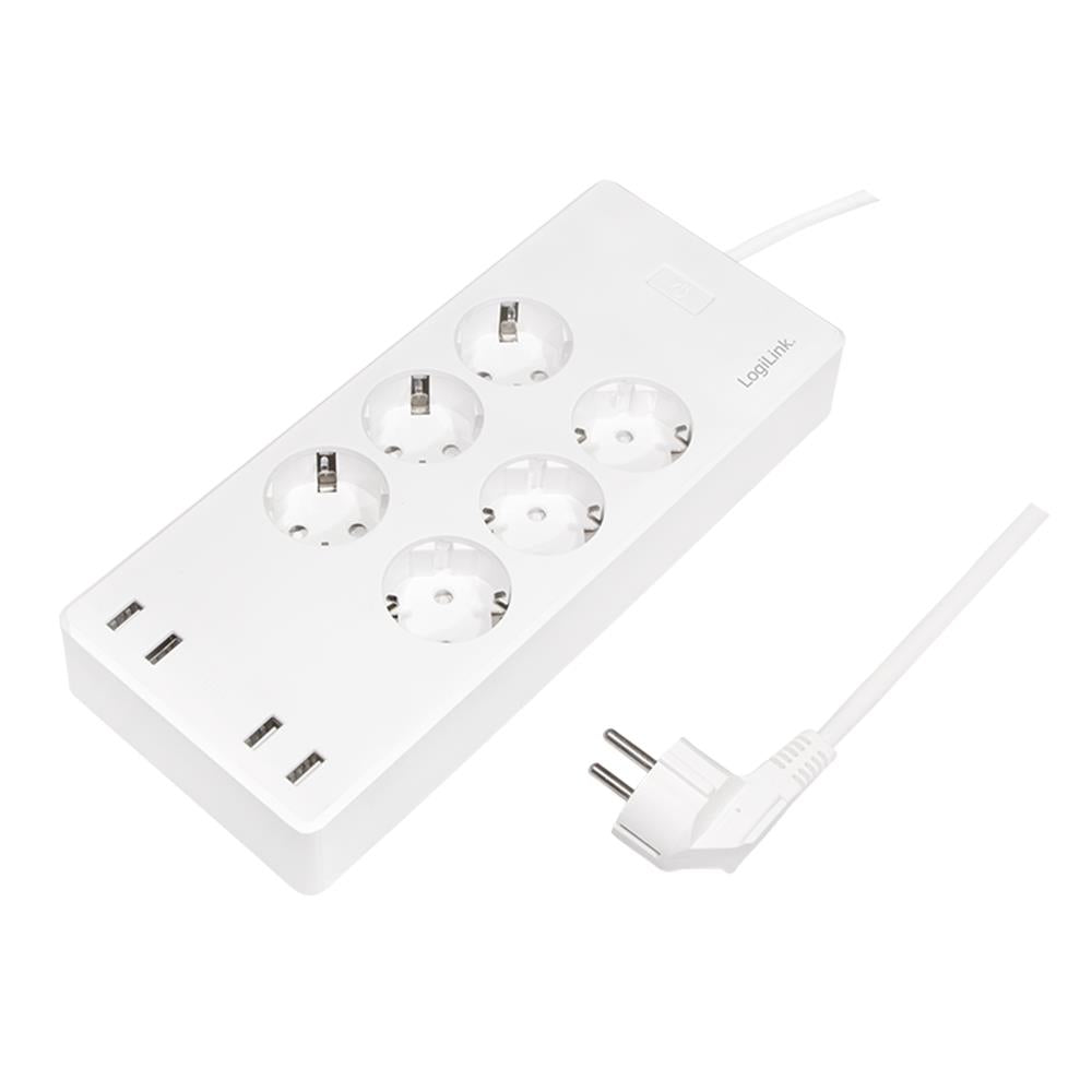 LogiLink Smart Home Wi-Fi Smart Steckdosenleiste 6-fach mit 4x USB, Tuya kompatibel