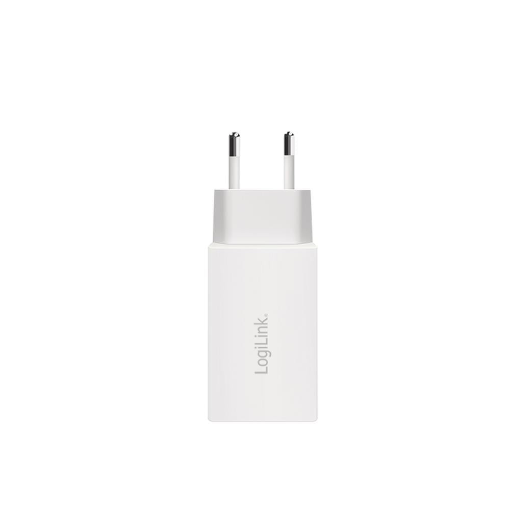 LogiLink Dual-USB-Steckdosenadapter, GaN, 65 W, 2x USB-C PD/QC, Weiß