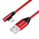 LogiLink USB 2.0 cable, AM to USB-C, angled plug, red, 0.3m 90° Grad USB Verbindungskabel rot