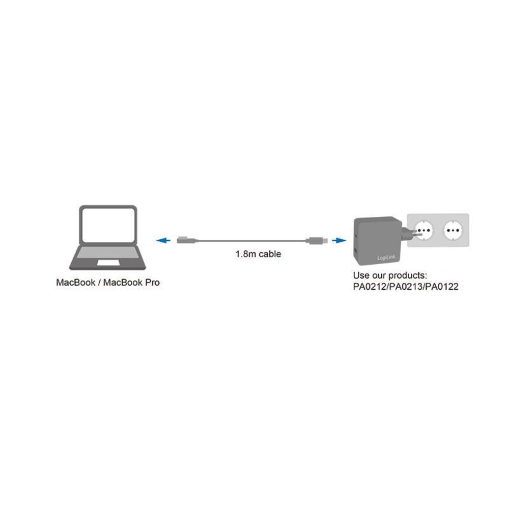 LogiLink USB-C Ladekabel PD kompatibel mit MacBook Pro 2012-15 / Air 2012-17 silber