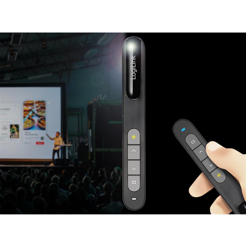 LogiLink Wireless Presenter, 2,4 GHz mit integriertem roten Laserpointer, Reichweite bis zu 50m