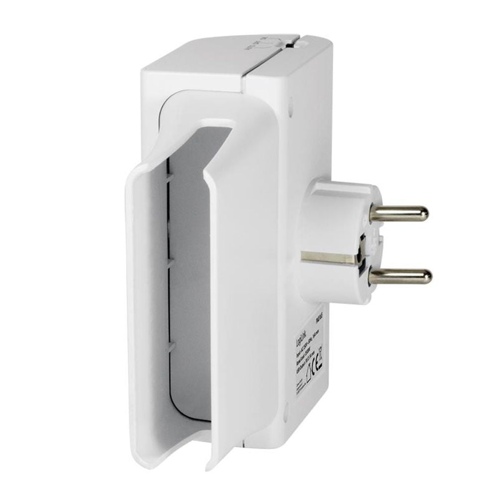 LogiLink Steckdosenadapter mit Steckdosenbuchse Typ E Frankreich, 2x USB-A und Ladeschale