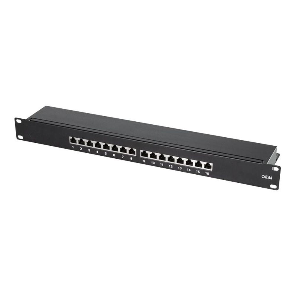 LogiLink Patchpanel Cat.6A, 16 Ports geschirmt, 19 Zoll Einbau, Schwarz