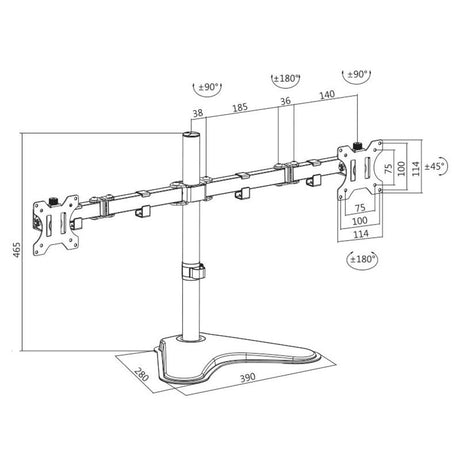 LogiLink 2-fach Doppel Monitorständer für 13–32" aus Stahl mit Armlänge je 460mm in Schwarz