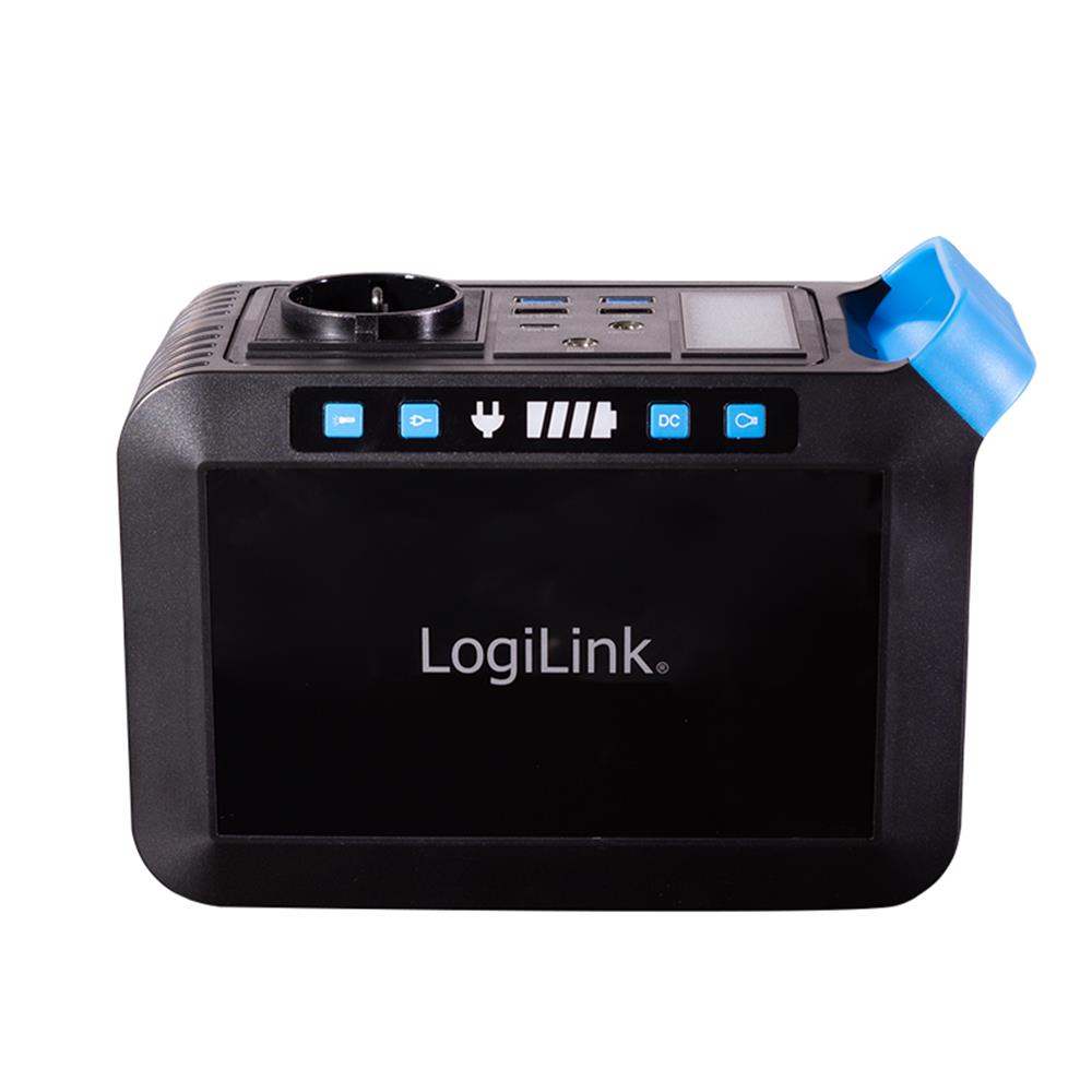 LogiLink Tragbare Powerstation 200 W, 40.000 mAh, 7 Anschlüsse, LED-Licht, Schwarz/Blau