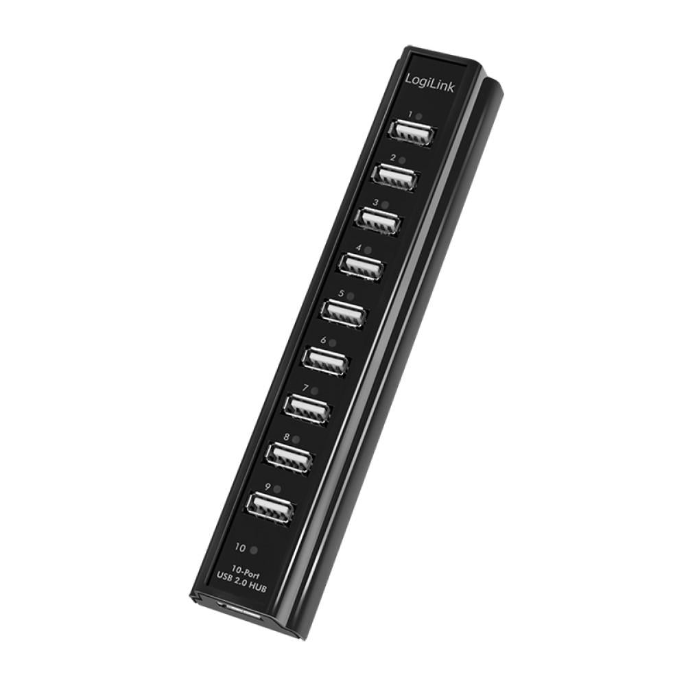 LogiLink USB 2.0 Hub 10-Port mit Netzteil aktiv schwarz