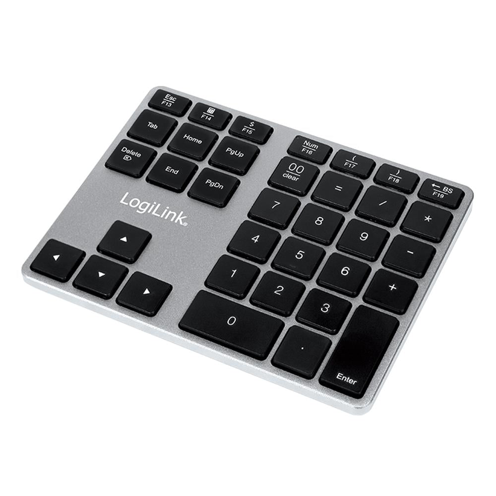 LogiLink Keypad Bluetooth in Spacegrau mit 35 Tasten, kabelloser Ziffernblock