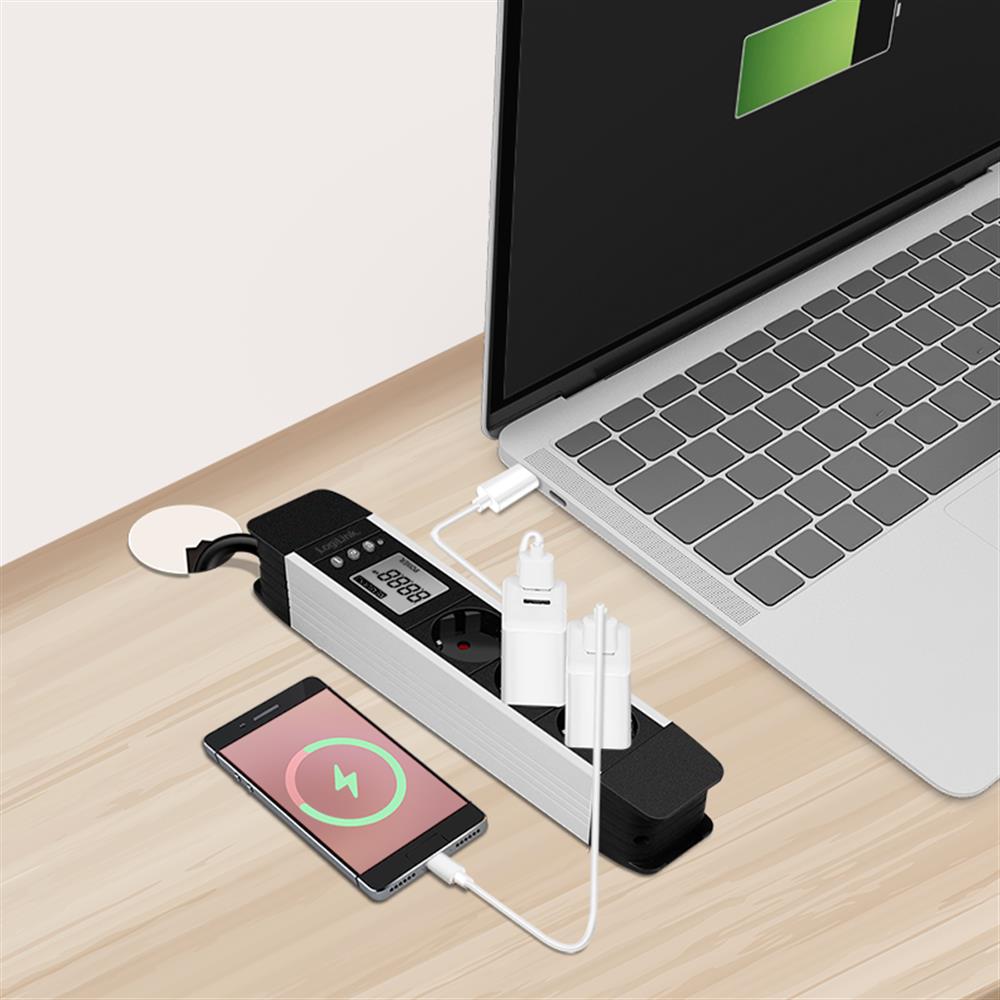LogiLink 3-fach Steckdosenleiste mit LCD-Display für Energieverbrauch & CO2-Emission