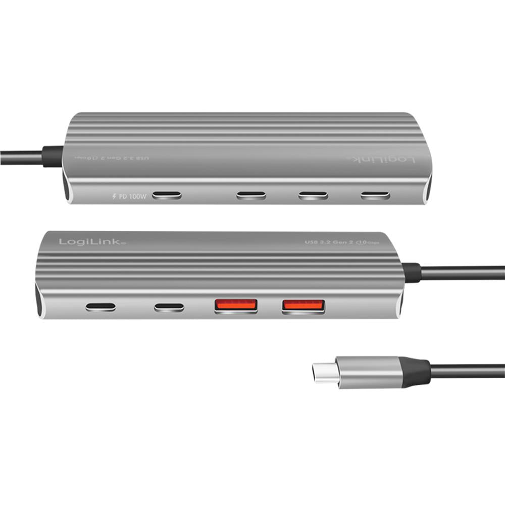 LogiLink Ultra-Slim USB 3.2 Gen2 Hub, 7 Ports, PD 100 W, Space Grau