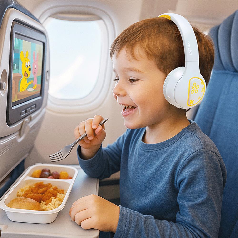 LogiLink Bluetooth 5.4 Kinderheadset, max. 85 dB, mit Mikrofon, faltbar, Hellblau/Gelb