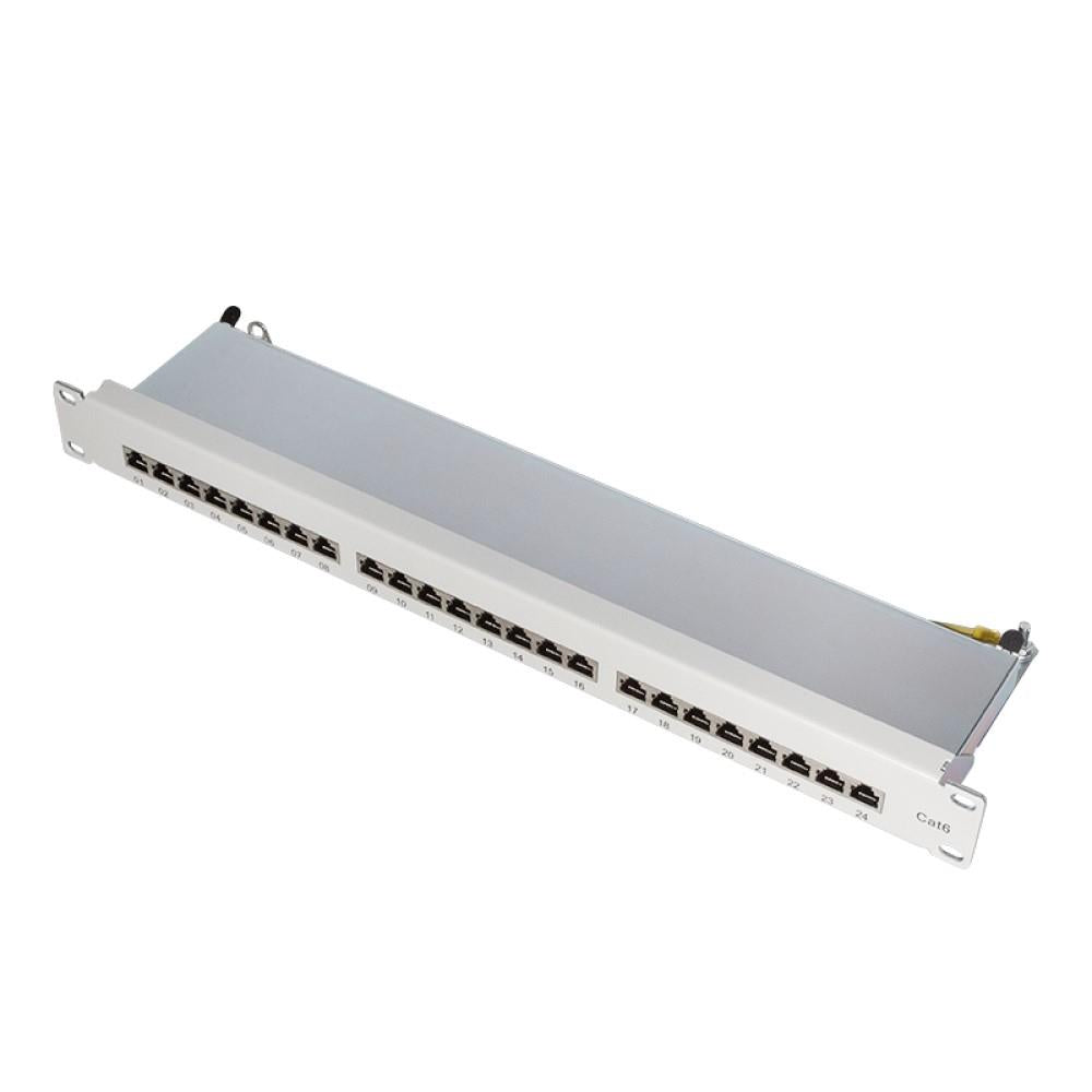 LogiLink Patchpanel Cat.6 mit 24 Port, geschirmt, 19 Zoll Einbau, Hellgrau, PrimeLine