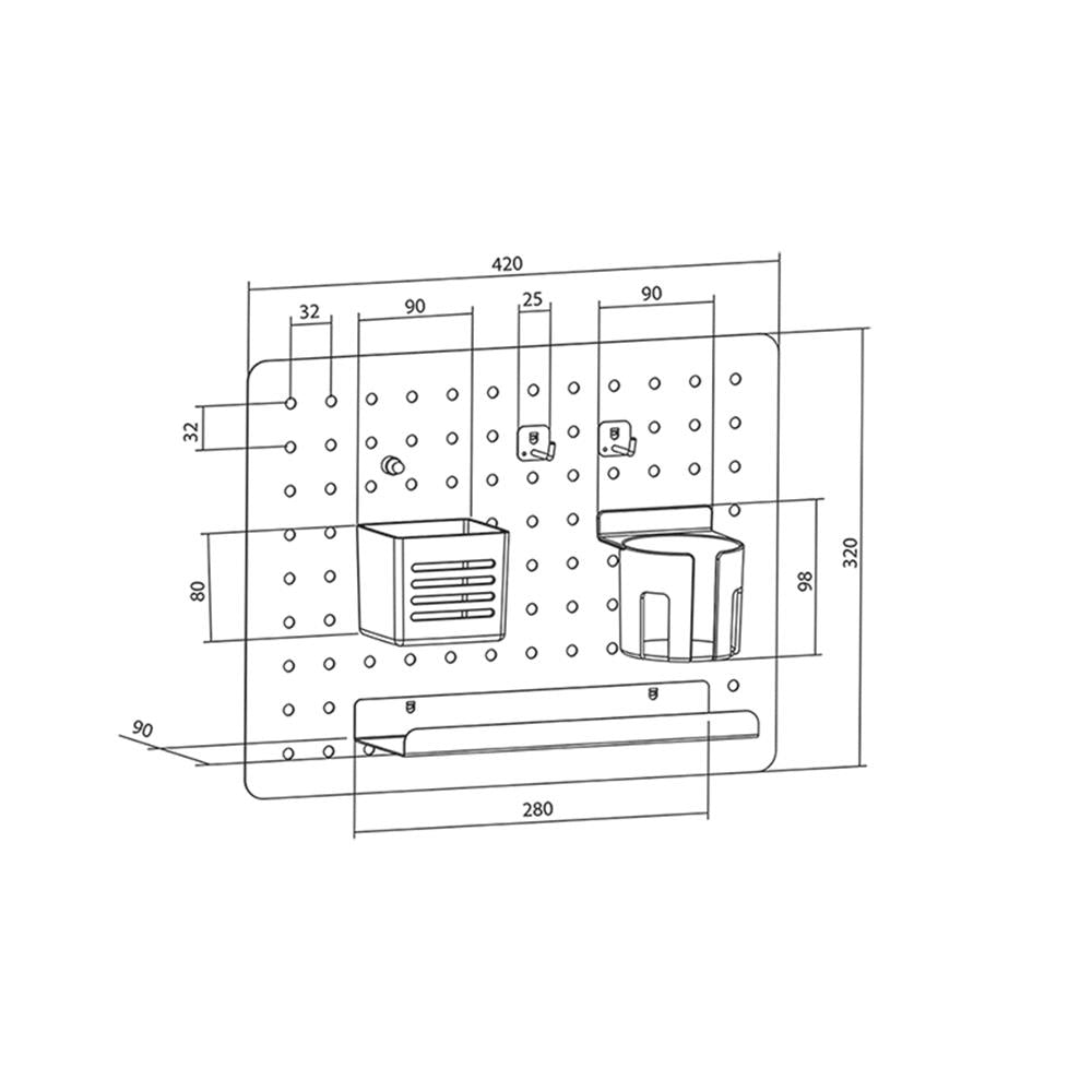 LogiLink Lochplatten-Organizer, Wandmontage, Weiß, 42×32×9,8 cm