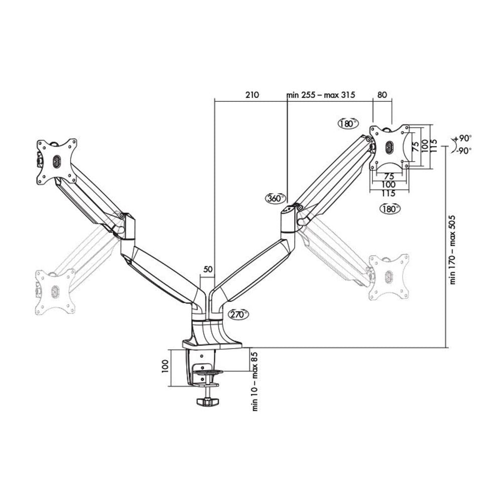 LogiLink 2-fach Aluminium Monitor-Schreibtischhalterung 13-32" neigbar schwenkbar drehbar