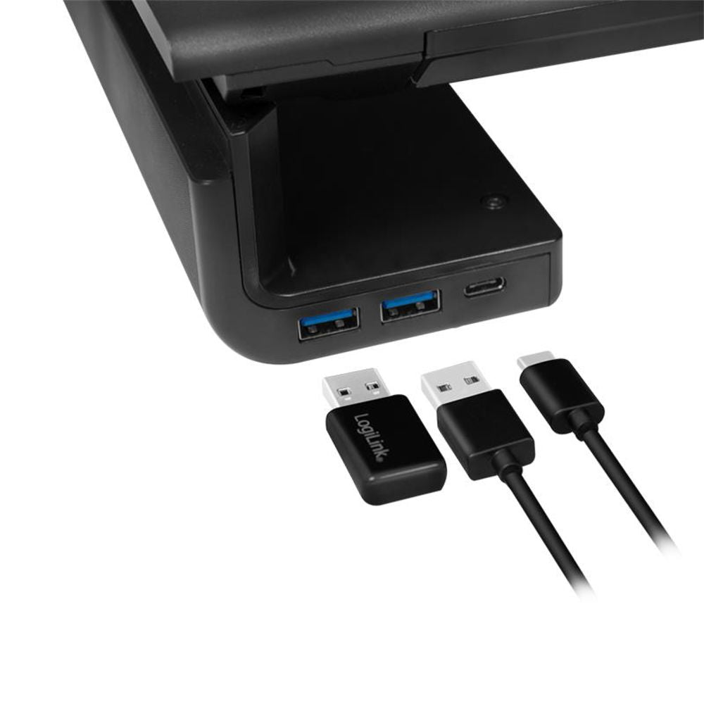 LogiLink Ergonomischer Monitorständer mit Smartphone- und Tablet-Halterungen und 3-Port USB-Hub