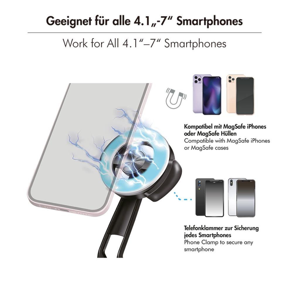 LogiLink Magnetischer Selfie-Stick, Bluetooth 5.0, MagSafe-kompatibel, 86 cm, Schwarz