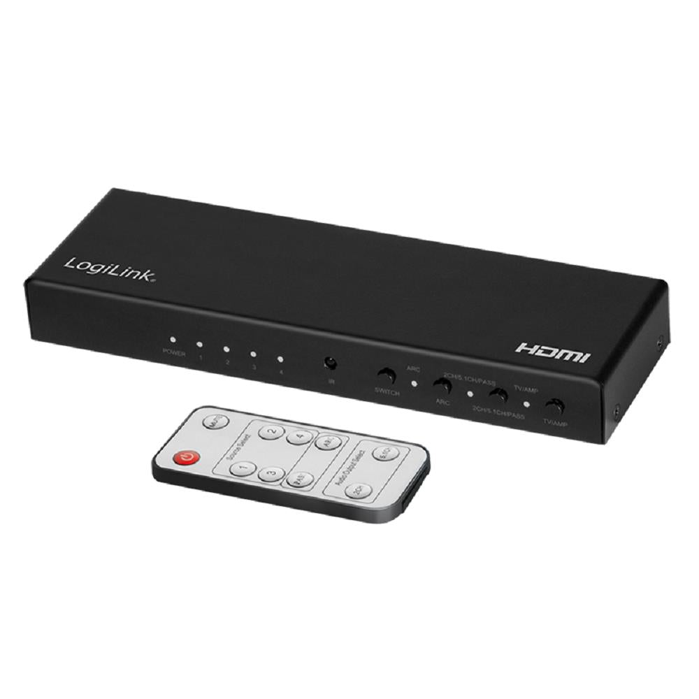 LogiLink HDMI-Switch 4x1-Port 4K/60 Hz HDCP HDR ARC Audio-Extract RC